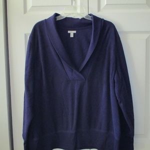 Royal Purple Soft Brush Terry Shawl Neck Sweater